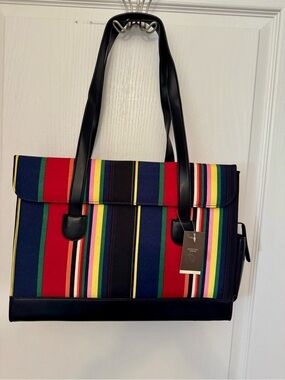 Merona Multi-Stripe Laptop Tote with Black Trim